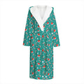 Candy And Santa Claus Hat Pattern Print Hooded Bathrobe