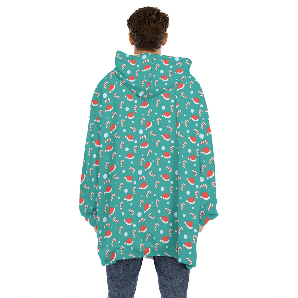 Candy And Santa Claus Hat Pattern Print Hoodie Blanket