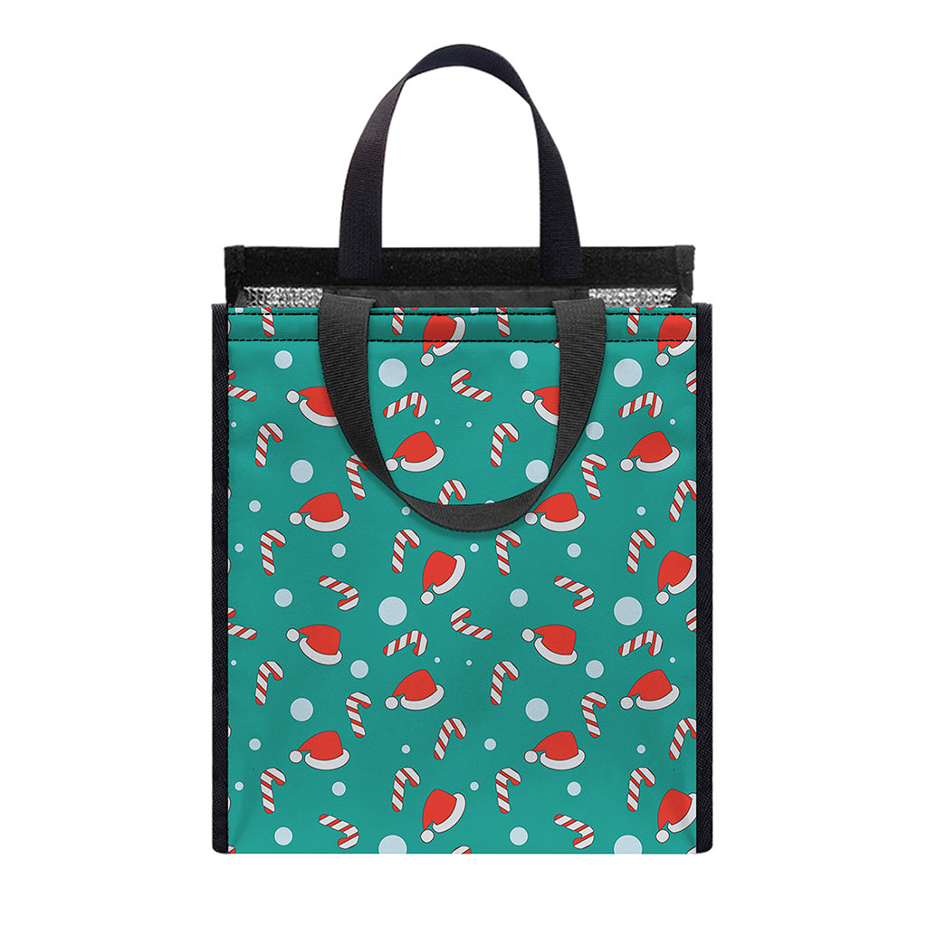 Candy And Santa Claus Hat Pattern Print Insulated Lunch Tote