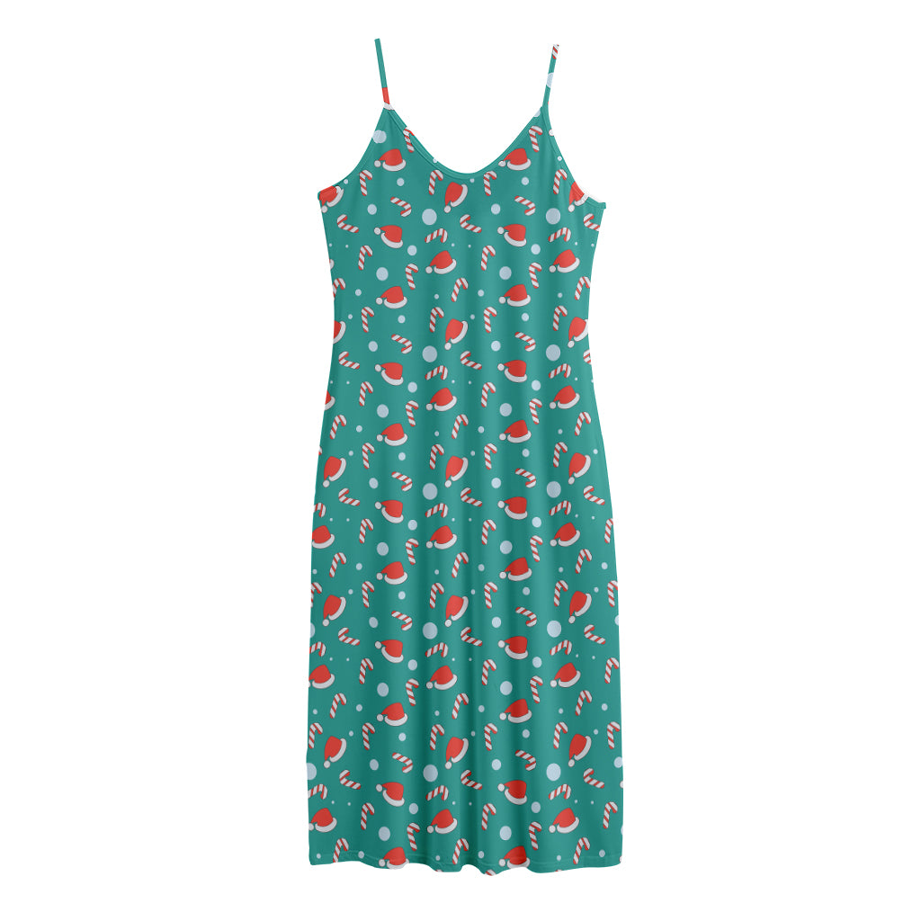 Candy And Santa Claus Hat Pattern Print Jersey Midi Cami Dress