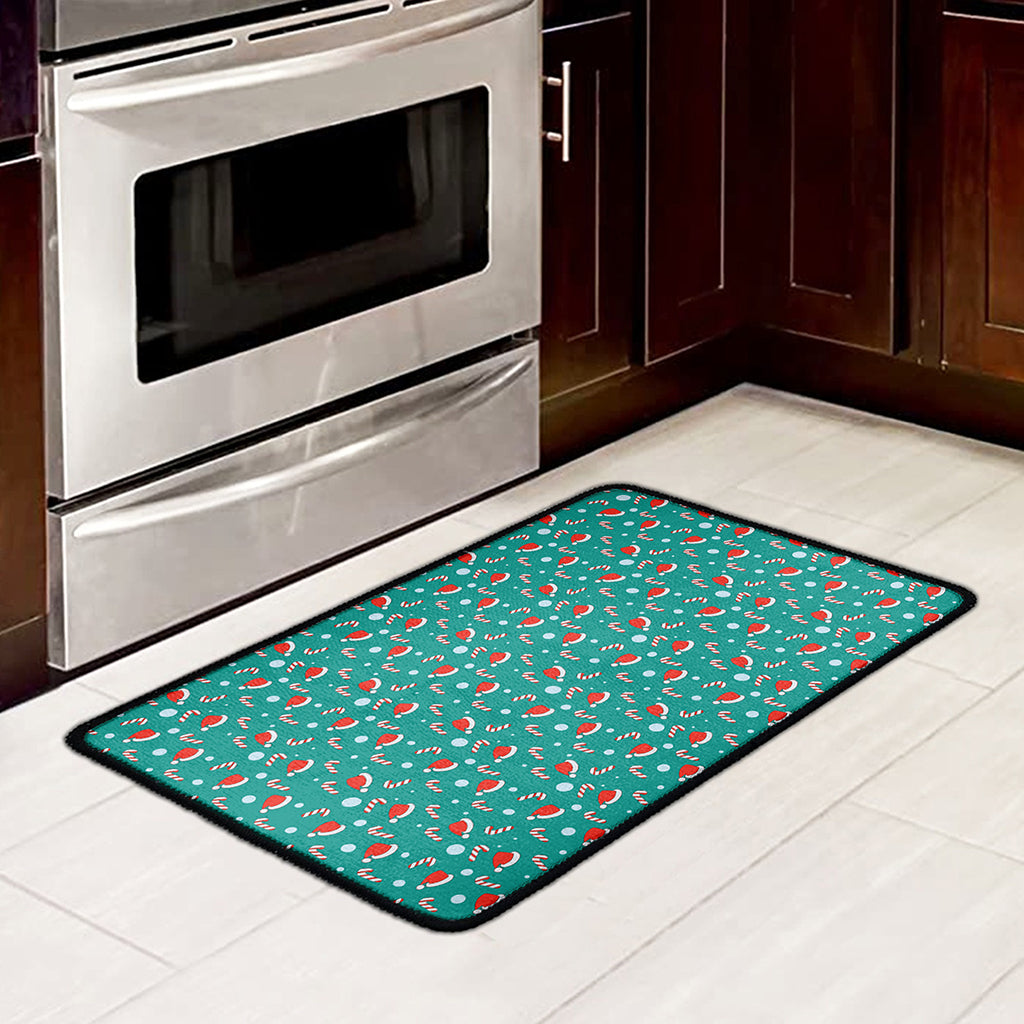 Candy And Santa Claus Hat Pattern Print Kitchen Mat