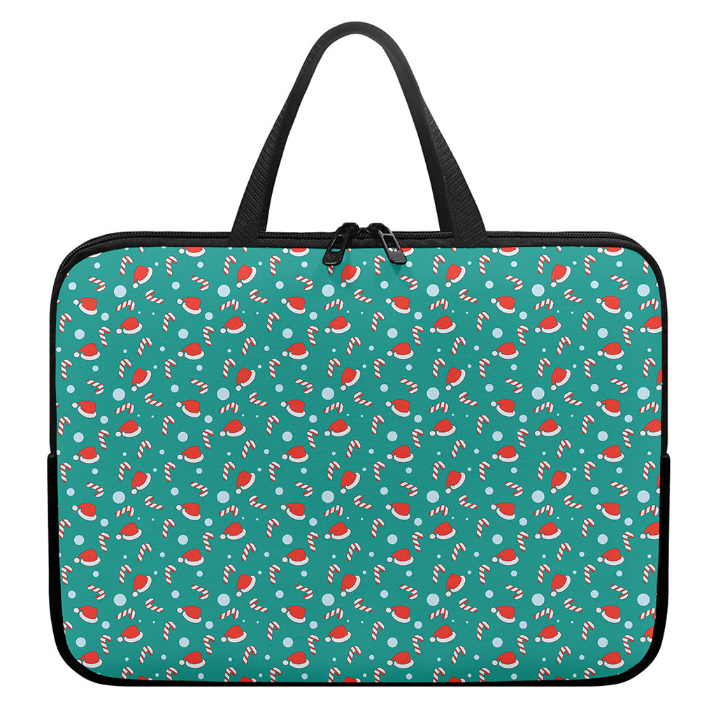Candy And Santa Claus Hat Pattern Print Laptop Sleeve With Handle