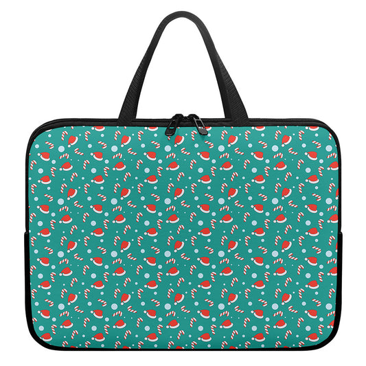 Candy And Santa Claus Hat Pattern Print Laptop Sleeve With Handle