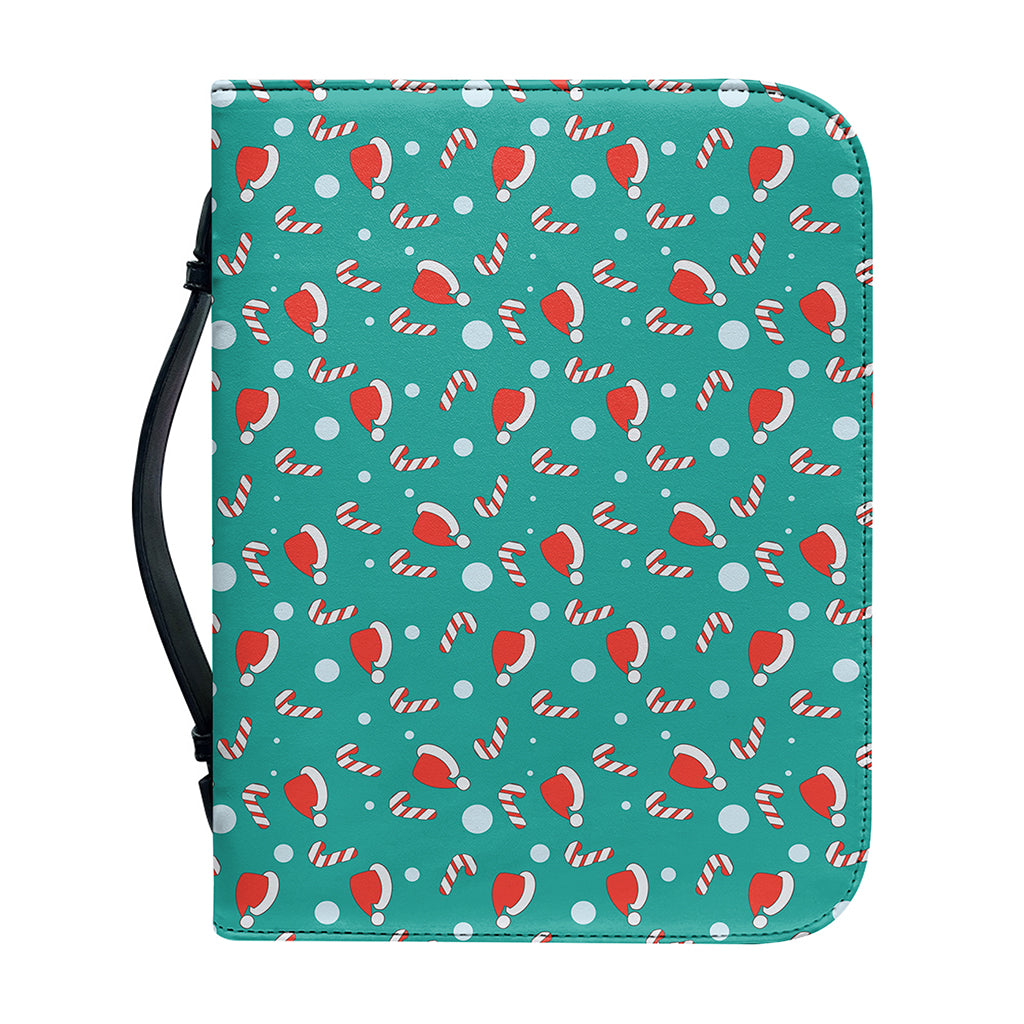 Candy And Santa Claus Hat Pattern Print Leather Bible Cover