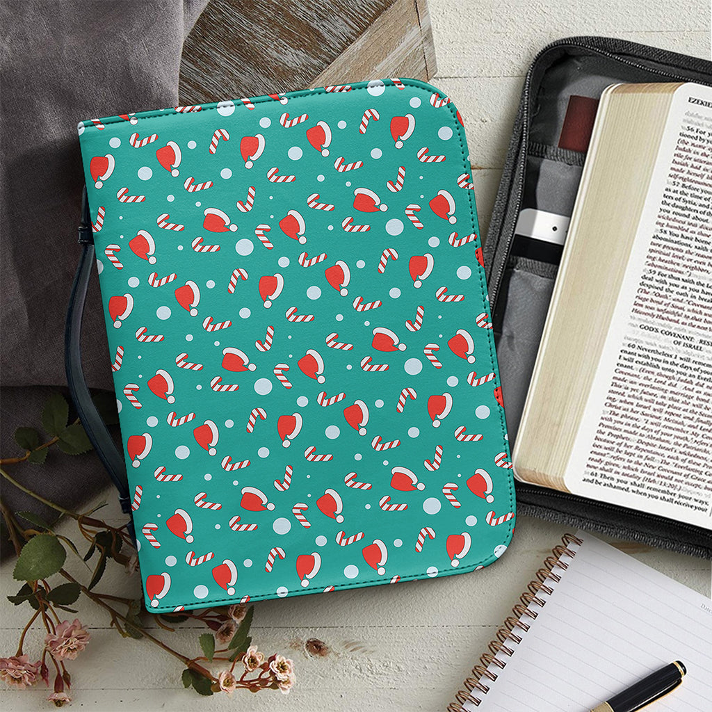Candy And Santa Claus Hat Pattern Print Leather Bible Cover