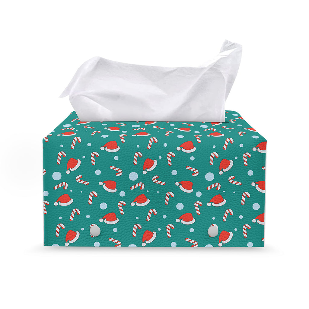 Candy And Santa Claus Hat Pattern Print Leather Tissue Box Cover