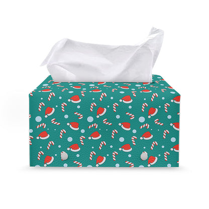 Candy And Santa Claus Hat Pattern Print Leather Tissue Box Cover