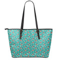 Candy And Santa Claus Hat Pattern Print Leather Tote Bag With Zipper