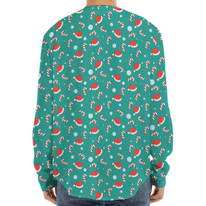 Candy And Santa Claus Hat Pattern Print Long Sleeve Baseball Jersey