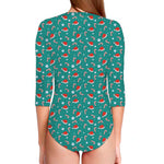 Candy And Santa Claus Hat Pattern Print Long Sleeve Swimsuit