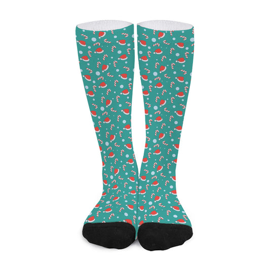 Candy And Santa Claus Hat Pattern Print Long Socks
