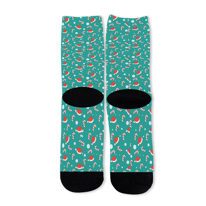 Candy And Santa Claus Hat Pattern Print Long Socks