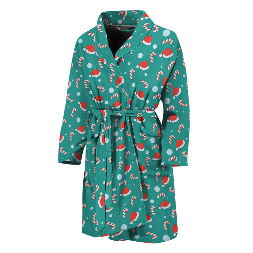 Candy And Santa Claus Hat Pattern Print Men's Bathrobe