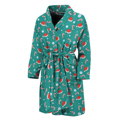 Candy And Santa Claus Hat Pattern Print Men's Bathrobe