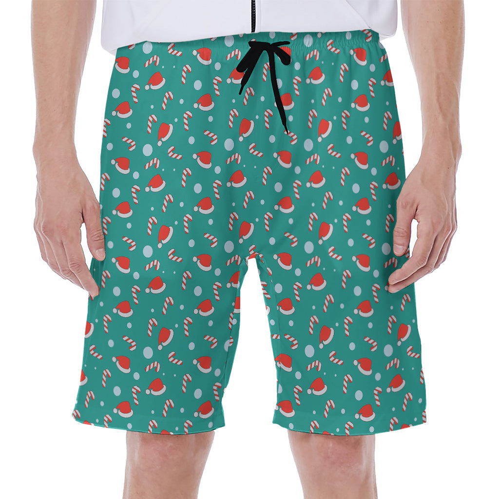 Candy And Santa Claus Hat Pattern Print Men's Beach Shorts