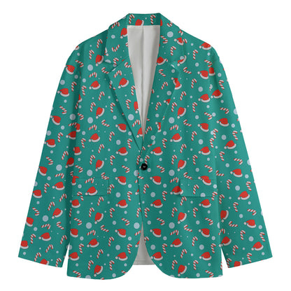 Candy And Santa Claus Hat Pattern Print Men's Blazer