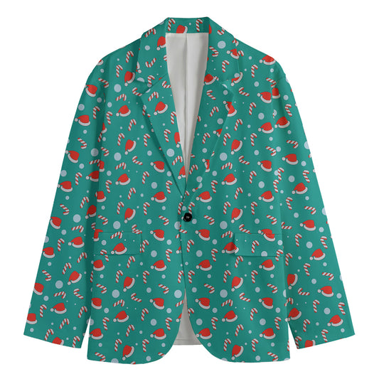Candy And Santa Claus Hat Pattern Print Men's Blazer