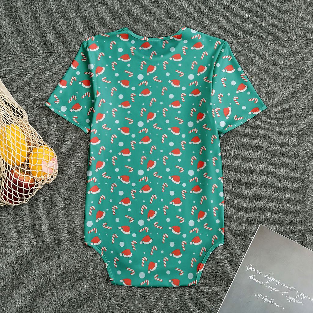 Candy And Santa Claus Hat Pattern Print Men's Bodysuit
