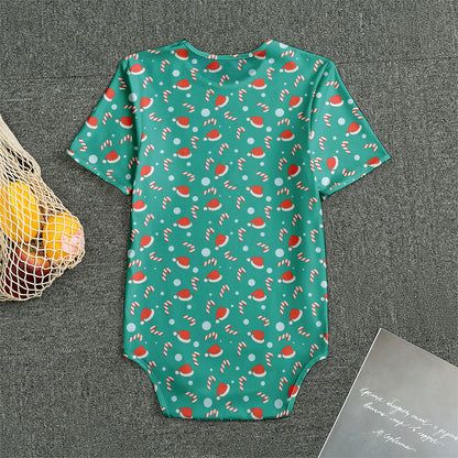 Candy And Santa Claus Hat Pattern Print Men's Bodysuit