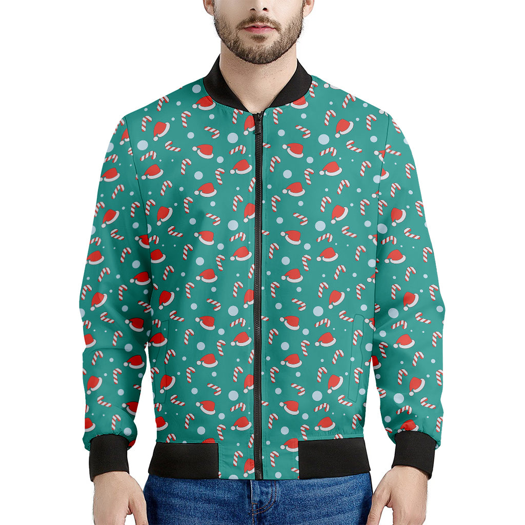 Candy And Santa Claus Hat Pattern Print Men's Bomber Jacket