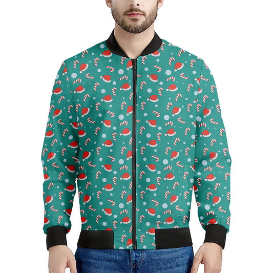 Candy And Santa Claus Hat Pattern Print Men's Bomber Jacket