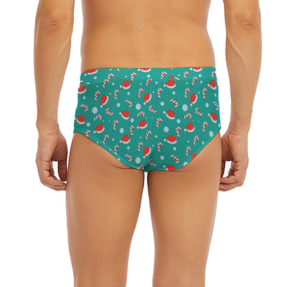 Candy And Santa Claus Hat Pattern Print Men's Briefs