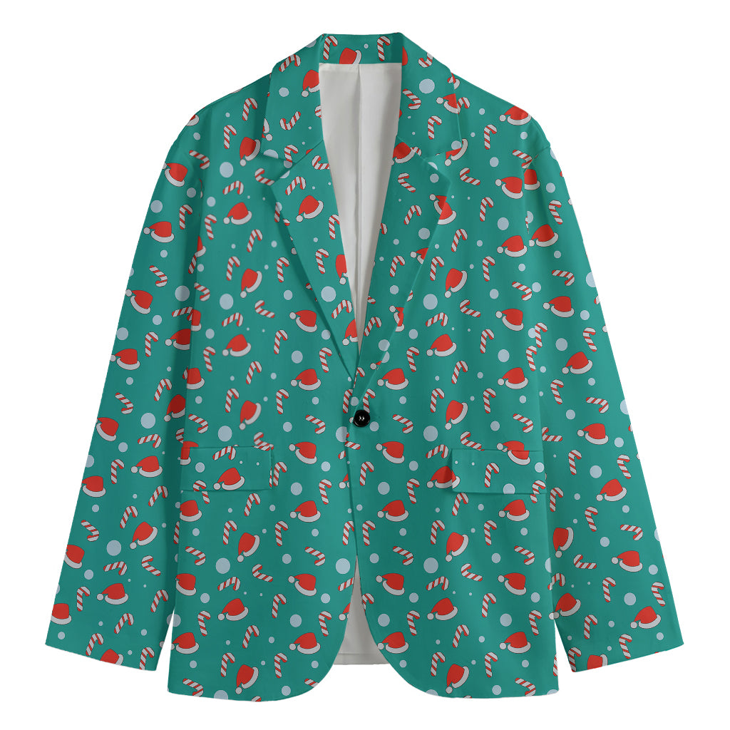 Candy And Santa Claus Hat Pattern Print Men's Cotton Blazer