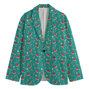 Candy And Santa Claus Hat Pattern Print Men's Cotton Blazer