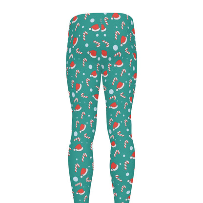 Candy And Santa Claus Hat Pattern Print Men's leggings