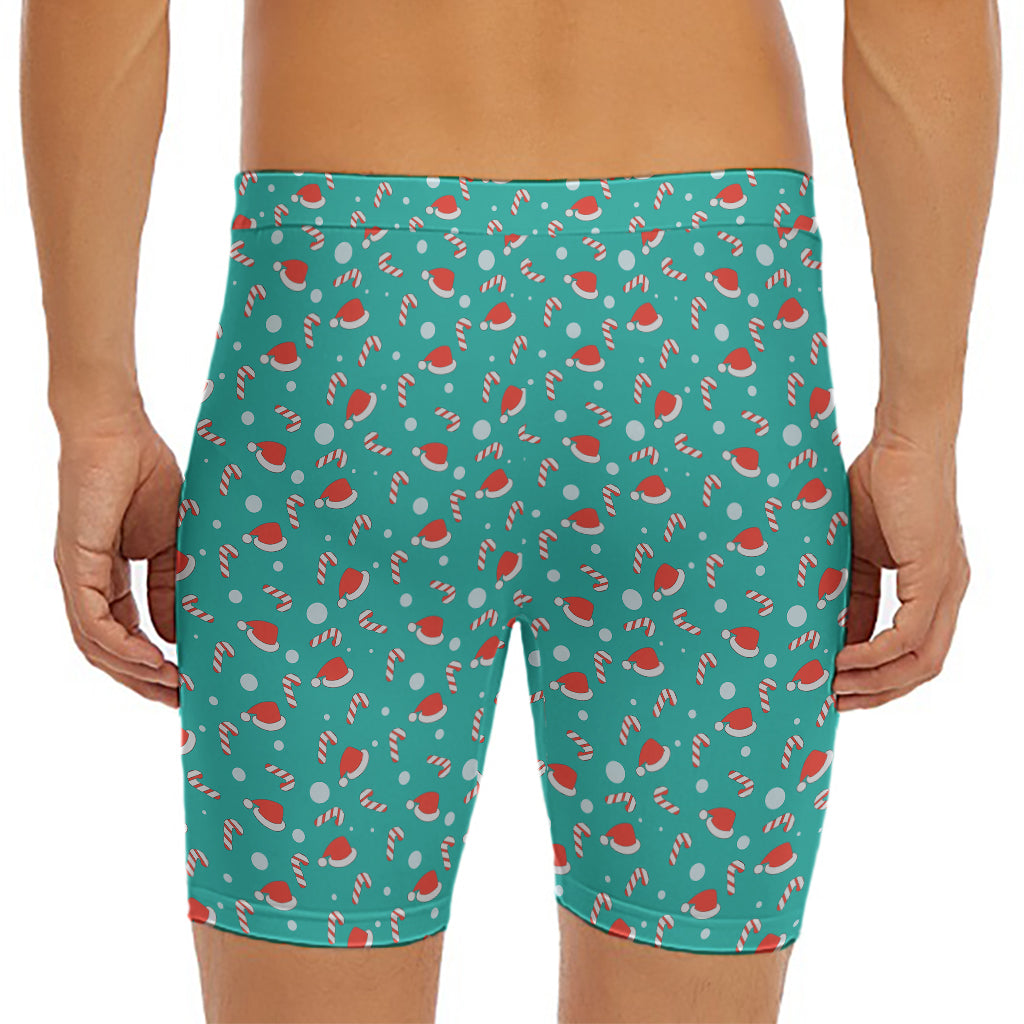 Candy And Santa Claus Hat Pattern Print Men's Long Boxer Briefs