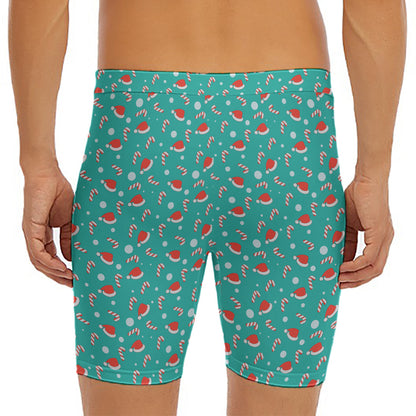 Candy And Santa Claus Hat Pattern Print Men's Long Boxer Briefs