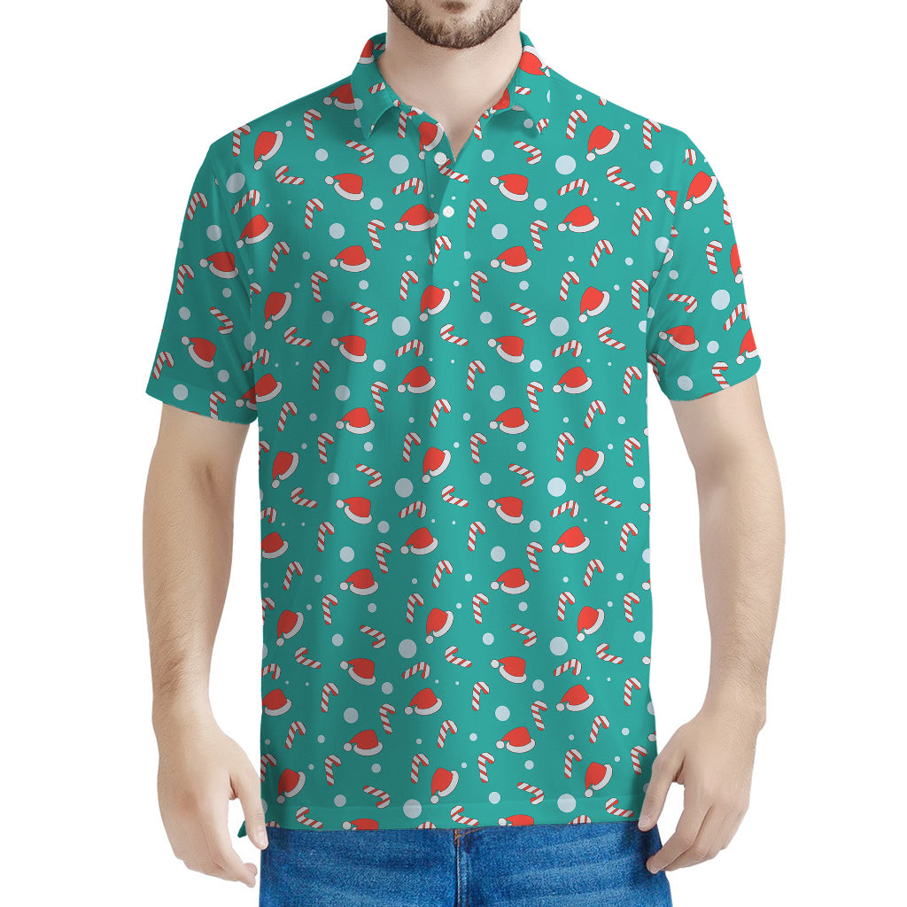 Candy And Santa Claus Hat Pattern Print Men's Polo Shirt