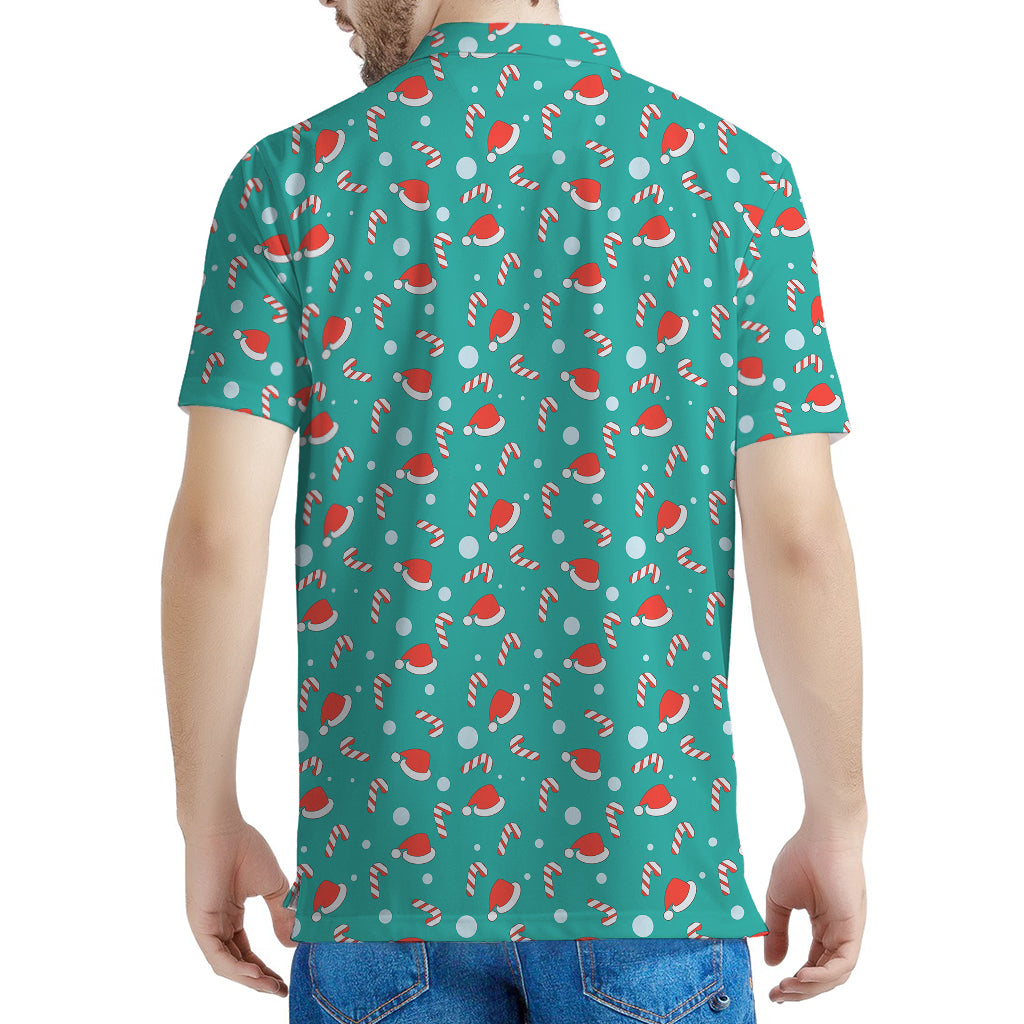 Candy And Santa Claus Hat Pattern Print Men's Polo Shirt