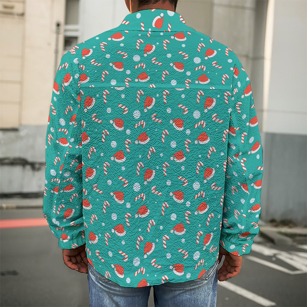 Candy And Santa Claus Hat Pattern Print Men's Shirt Jacket