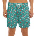 Candy And Santa Claus Hat Pattern Print Men's Split Running Shorts