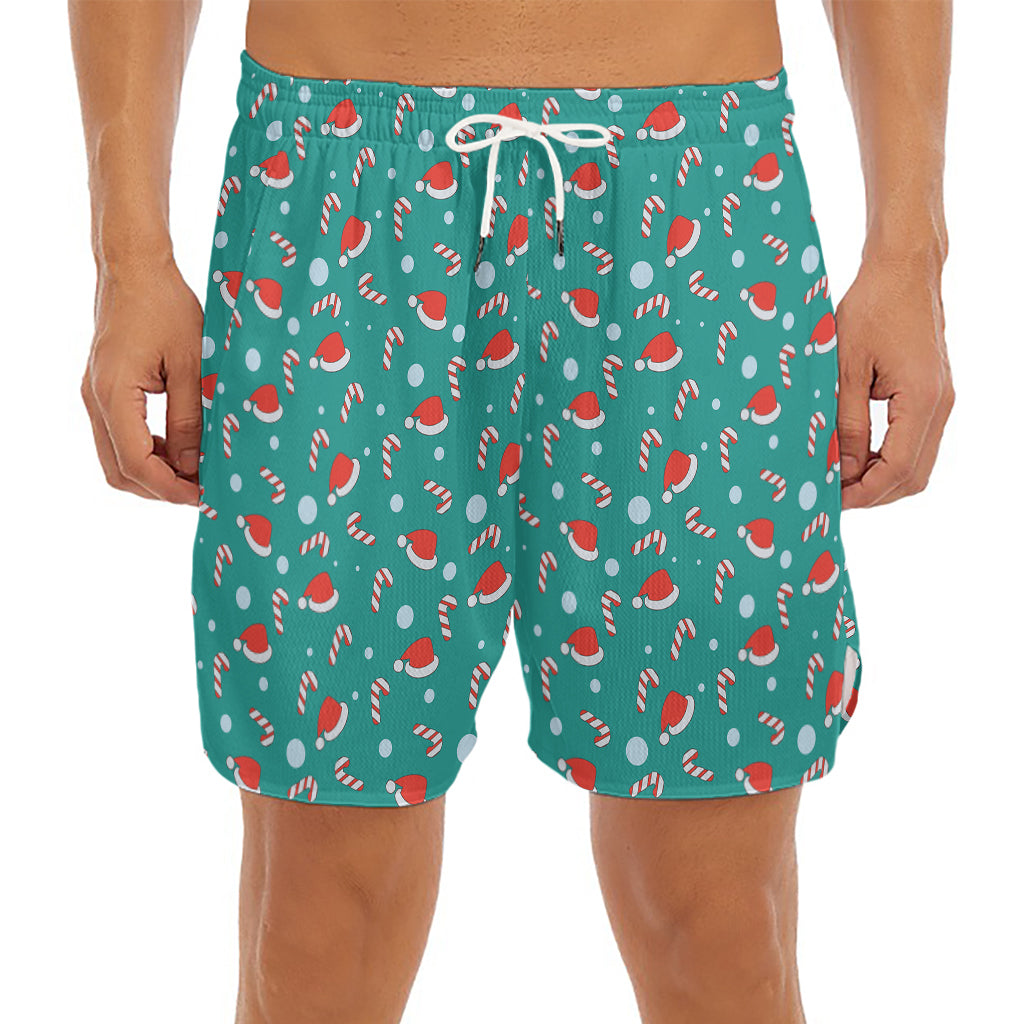Candy And Santa Claus Hat Pattern Print Men's Split Running Shorts