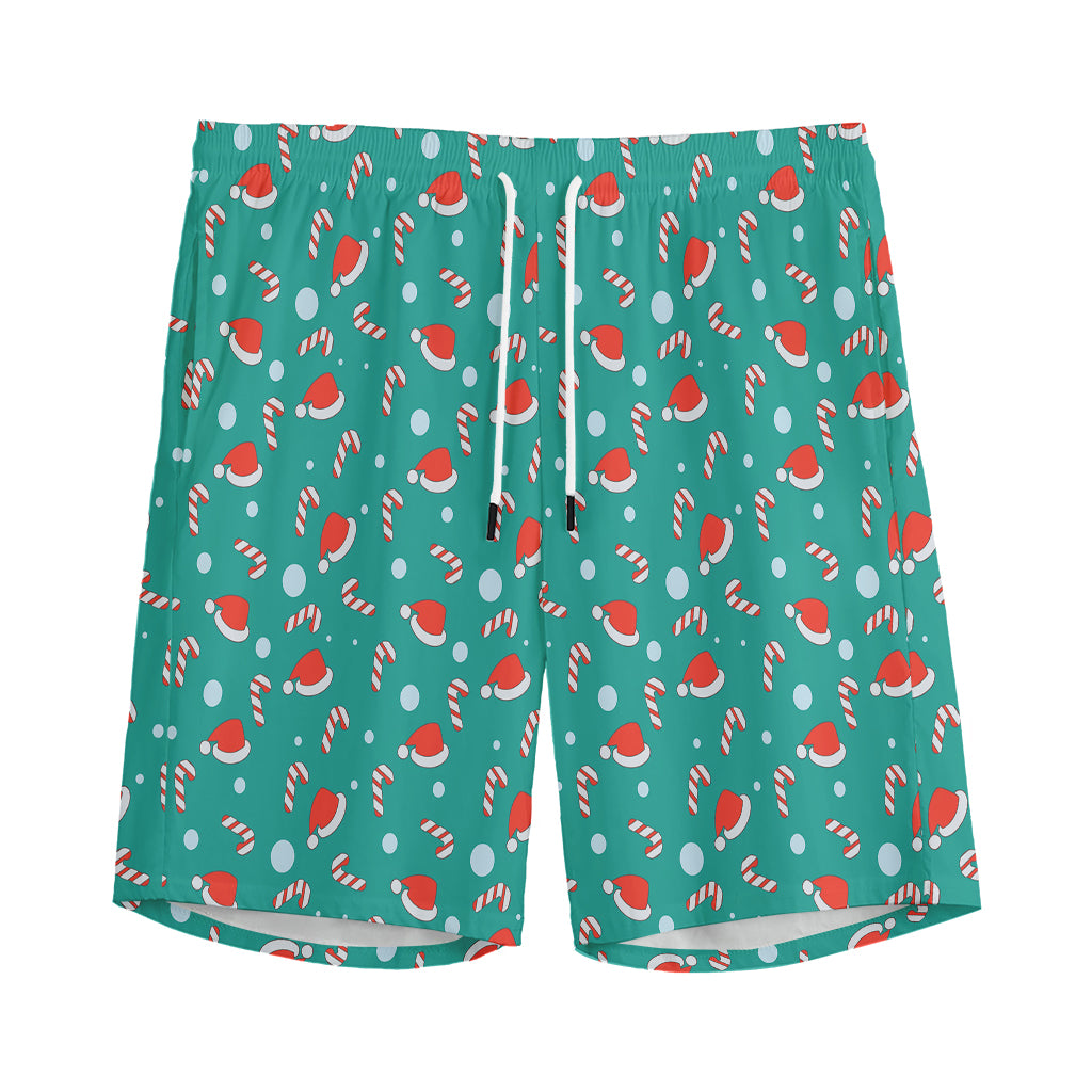 Candy And Santa Claus Hat Pattern Print Men's Sports Shorts