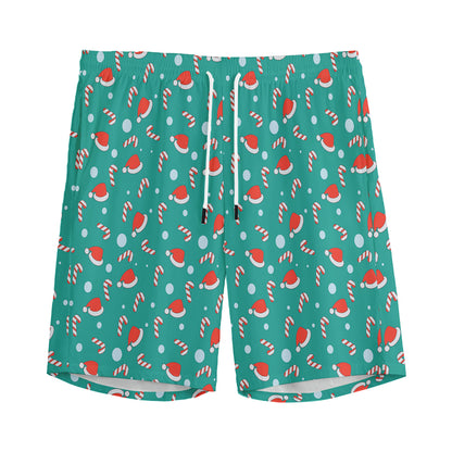 Candy And Santa Claus Hat Pattern Print Men's Sports Shorts