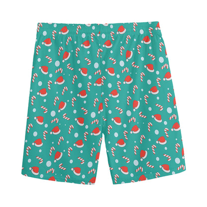 Candy And Santa Claus Hat Pattern Print Men's Sports Shorts