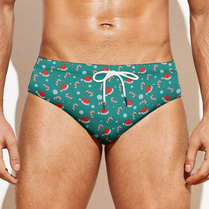 Candy And Santa Claus Hat Pattern Print Men's Swim Briefs