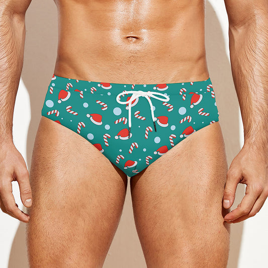 Candy And Santa Claus Hat Pattern Print Men's Swim Briefs