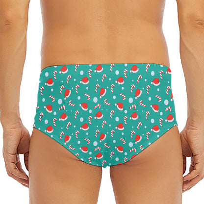 Candy And Santa Claus Hat Pattern Print Men's Triangle Swim Briefs