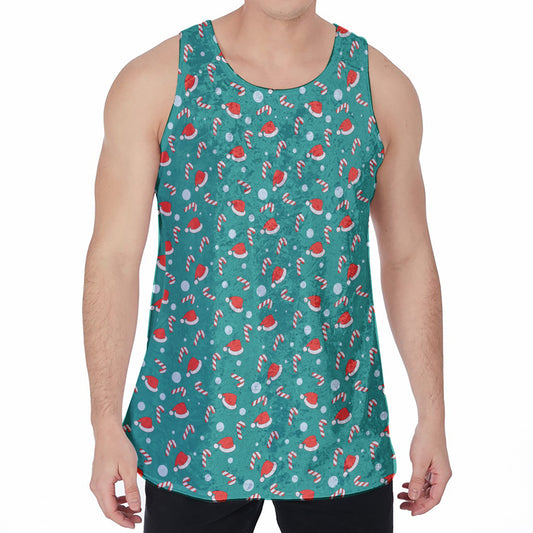 Candy And Santa Claus Hat Pattern Print Men's Velvet Tank Top