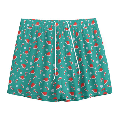 Candy And Santa Claus Hat Pattern Print Mesh Shorts