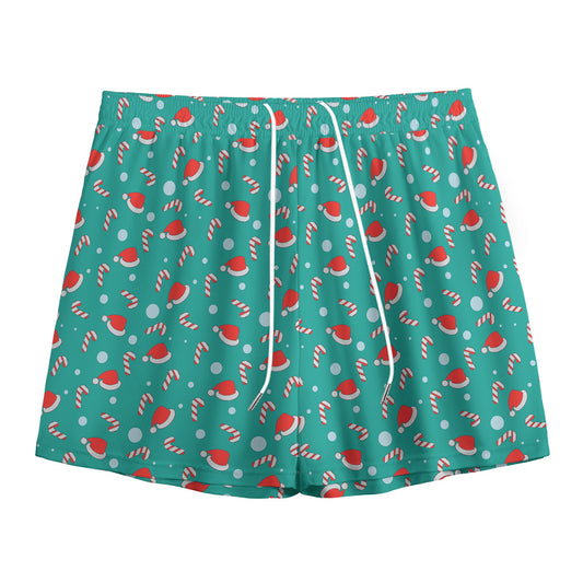 Candy And Santa Claus Hat Pattern Print Mesh Shorts