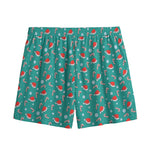 Candy And Santa Claus Hat Pattern Print Mesh Shorts