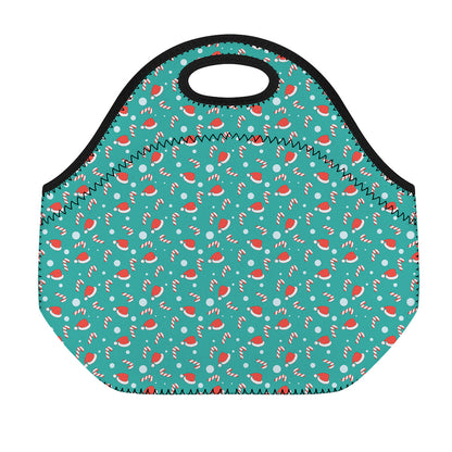 Candy And Santa Claus Hat Pattern Print Neoprene Lunch Bag