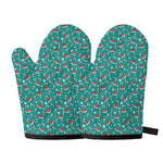 Candy And Santa Claus Hat Pattern Print Oven Mitts