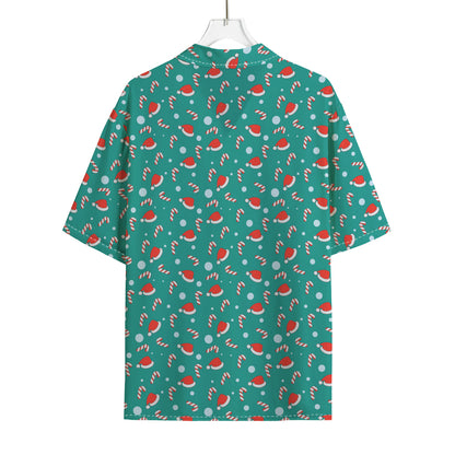Candy And Santa Claus Hat Pattern Print Rayon Hawaiian Shirt