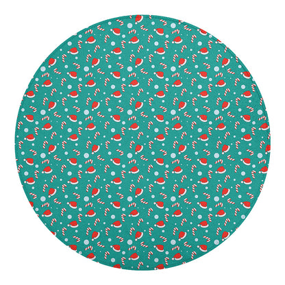 Candy And Santa Claus Hat Pattern Print Round Blanket